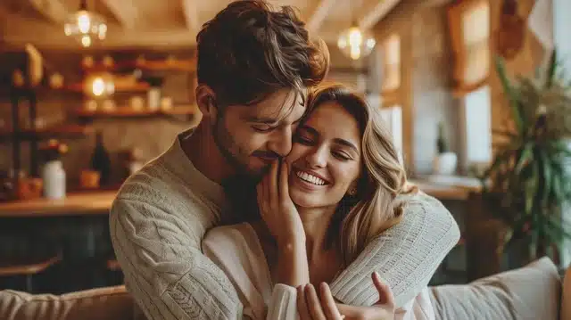 Surviving husband embracing his wife at home after losing a joint owner