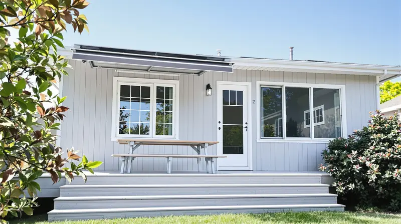 California manufactured home in a mobile home park with steps and skirting
